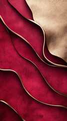 Poster - A red and gold fabric with a gold stripe. The fabric is folded and has a wavy pattern