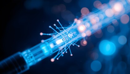 Aufkleber - Fiber Optic Cable Close-up, Glowing Tips Show Technology Innovation. Data Transfer Is Visible With Beautiful Light, Creating A Modern Feel. Bright Colors Are Amazing.