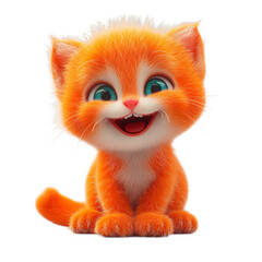 Fototapete - Vibrant orange cartoon kitten, sitting and displaying a happy facial expression, rendered digitally in a friendly design.