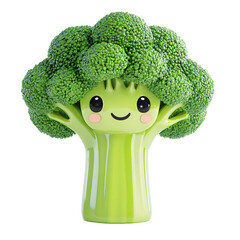 Fototapete - Digitally rendered, cartoon broccoli head with large eyes and a cheerful expression.  It is presented in vibrant green tones.