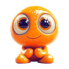 Fototapete - Digitally rendered, friendly, orange cartoon character with large eyes, sitting in a playful pose.  It's a vibrant, expressive design.