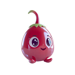 Fototapete - Cheerful, cartoonish red pepper character with large eyes and a smiling expression, digitally rendered and designed for animation or illustration.