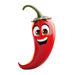 Fototapete - Cheerful, cartoon chili pepper with expressive eyes and a wide smile, rendered digitally in bright colors.