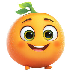 Fototapete - Cheerful, animated orange fruit with large eyes and a wide smile, representing a cartoon character.