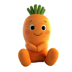 Fototapete - Cartoon depiction of a friendly carrot, sitting with arms folded, displaying a happy expression.  Its vibrant orange hue and exaggerated features make it instantly recognizable.