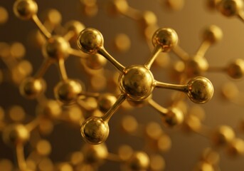 Golden molecule structure background with connecting spheres
