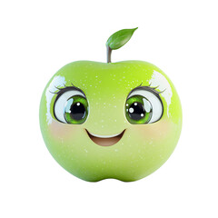Fototapete - Cartoon depiction of a vibrant green  with large, expressive eyes and a joyful expression.
