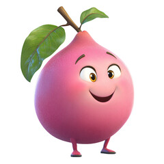 Fototapete - Cheerful, cartoonish depiction of a pink fruit character with a wide smile and expressive eyes.  The character is posed in a friendly manner.