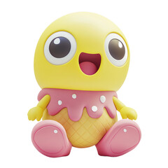 Fototapete - Digitally rendered, friendly,  yellow, ice cream-shaped character, sitting with a cheerful expression.