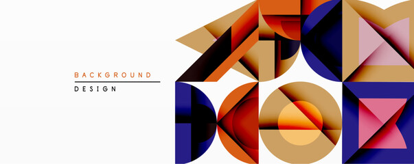 Poster - Abstract geometric shapes overlap, creating vibrant colorful design. Orange, blue, beige, pink hues dominate composition. Modern aesthetic, suitable background element.