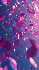 Poster - Pink flower petals are falling from the sky, creating a dreamy and romantic atmosphere. The image is a beautiful representation of love and affection