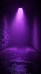 Poster - A dark purple hallway with a purple light shining down on it. The light is very bright and the hallway is very narrow