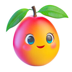 Fototapete - Digitally rendered, cartoonish, round fruit with a cheerful expression and large eyes, showcasing a vibrant color palette.