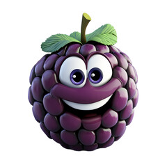 Fototapete - Cartoon depiction of a blackberry with a smiling face, possessing large eyes and a wide, expressive mouth.  The digital image showcases vibrant colors and detailed textures.