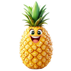 Fototapete - Digitally rendered illustration of a cartoon pineapple, featuring a smiling face and vibrant colors.