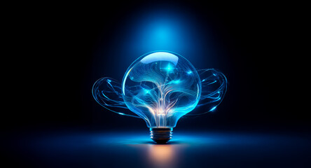 Aufkleber - an abstract concept featuring a glowing light bulb filled with vibrant blue energy and a complex int