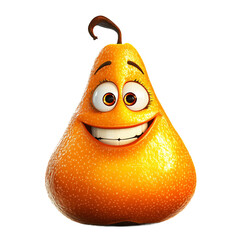 Fototapete - Cartoon pear with an expressive face and a cheerful smile.  The fruit is depicted in vibrant colors and has a stylized, animated look.