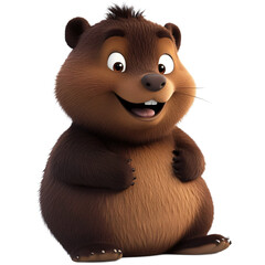 Fototapete - Cartoon bear cub, depicted in a friendly and cheerful pose, with a focus on its plump physique and vibrant brown fur.