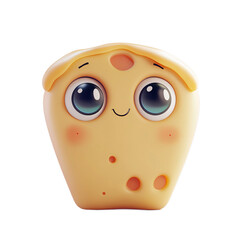 Fototapete - Cheerful, cartoonish representation of a slice of cheese, possessing large, expressive eyes and a friendly expression.
