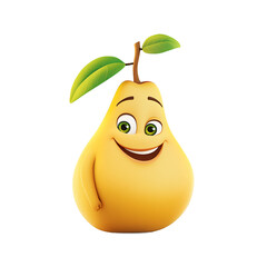 Fototapete - Digital illustration of a cheerful, animated pear character with a joyful expression.  The pear is depicted with large eyes and a smile.