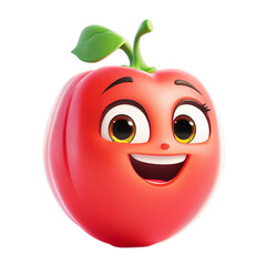 Fototapete - Plump, red cartoon plum with a cheerful expression, displayed against a backdrop of a flag.