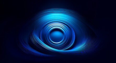 Fototapete - Abstract swirling blue light forms concentric circles, creating a luminous, hypnotic effect against a deep black background.  The image evokes a sense of depth and energy.
