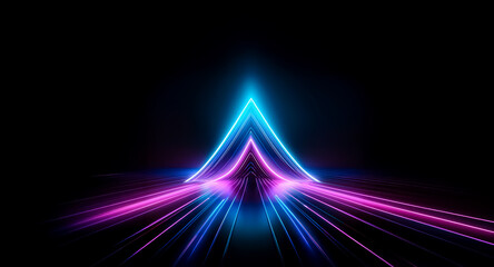 Poster - abstract neon artwork featuring vibrant blue and pink glowing lines forming an upward-pointing arrow