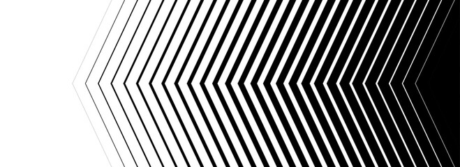 Poster - Black linear arrow background. Repeated triangle gradation pattern backdrop. Vector fading striped halftone gradient texture. Thin to thick speed line concept for overlay, poster, print, cover, banner