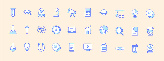 Poster - Collection of Blue Educational and Scientific Icons Representing Concepts in Technology and Innovation for Modern Learning and Research