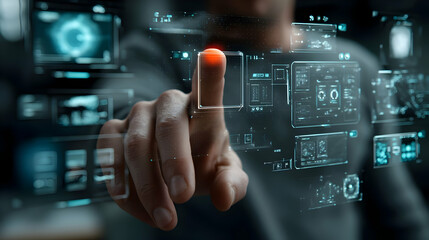 Poster - Interactive holographic interface with digital data displays.