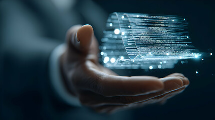 Poster - Projected data visualization held in a person's hand.