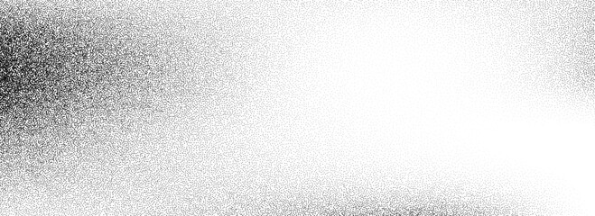 Poster - Dotted grain gradient texture. Black stippled noise background. Rough grunge sand dots backdrop. Gritty distressed speckles and particles overlay for poster, banner. Abstract grit wallpaper. Vector