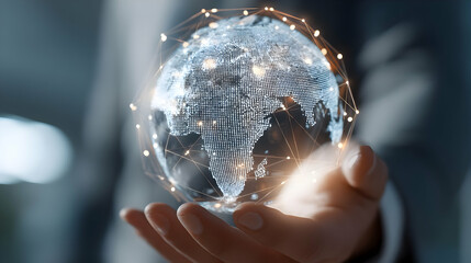 Poster - A digital globe held in a hand, showcasing global connectivity.