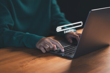 Poster - User types on a laptop with a floating 