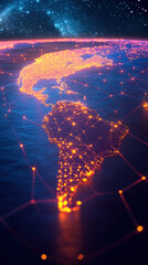 Poster - A globe with a network of lights on it. The lights are orange and the globe is blue