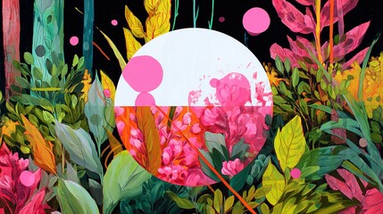 Poster - A vibrant floral composition with geometric shapes.
