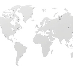  Grey World Map Template Isolated on Transparent Background