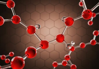 Red molecule structure on hexagonal background
