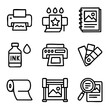 © AI Art Factory - A collection of doodle line icons related to printing, ink, graphic design, publishing, and color management for creative production work