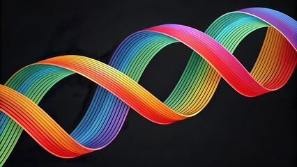 Aufkleber - A colorful ribbon structure with a rainbow gradient twisting on a dark black background design element