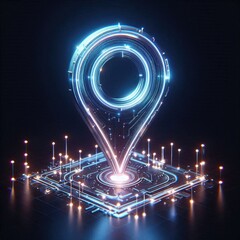 Poster - futuristic Location Pin Icon with led lighting, made from futuristic  material, and is displayed on the black background