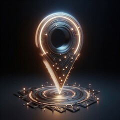 Poster - futuristic Location Pin Icon with led lighting, made from futuristic  material, and is displayed on the black background