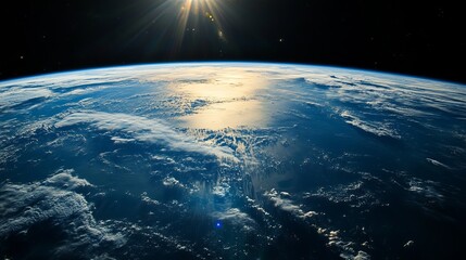 Wall Mural - stunning earth sunrise view from space amazing planet blue ocean cloudscape sky dark world scene