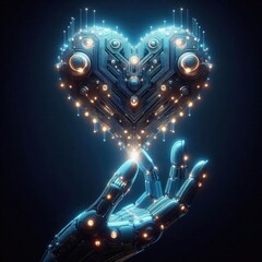 Poster - futuristic Heart Icon with led lighting, made from futuristic material, and is displayed on the black background.