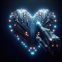 Poster - futuristic Heart Icon with led lighting, made from futuristic material, and is displayed on the black background.