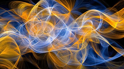 Fototapete - Stunning blue and yellow abstract background featuring dynamic patterns and cosmic energy fields with radiant trails of cosmic dust