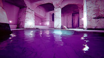 Poster - Peaceful illustration of a pool bathed in a soft purple light evoking a dreamy and relaxing atmosphere perfect for evening serenity