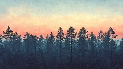 Poster - Enchanting forest surrounded by lush trees under a stunning pink sky creating a dreamy and ethereal landscape at sunset