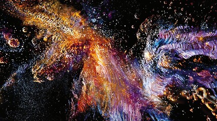 Poster - Stunning nebula displaying a colorful array of stars against a deep black background captured in a dramatic contrast illustration
