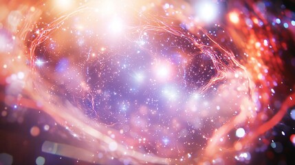 Poster - Colorful light radiating from the center of a circle infused with plasma stardust capturing the essence of celestial energy fields in a dreamlike scene